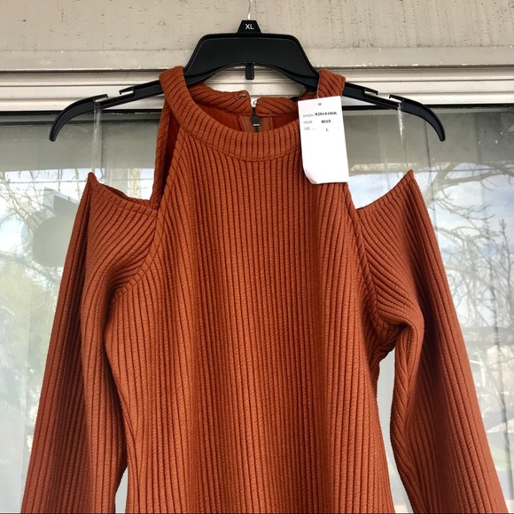 Fall-ready 🍂 Rust Open Cold shoulder Mini Textured dress L - Picture 7 of 8